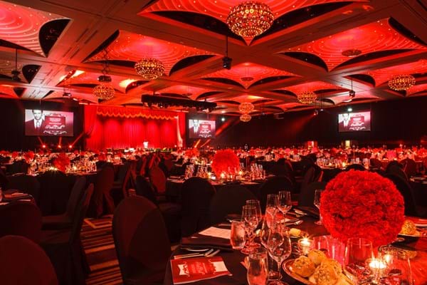 The Crown Palladium ballroom transformed for Fight Cancer Foundation's Red Ball extravaganza.