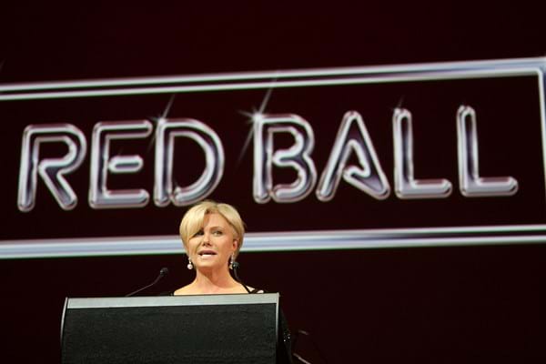Fight Cancer Foundation Patron Deborra-lee Furness speaks to guests at Red Ball Melbourne 2009.
