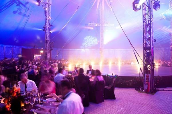 Guests dine under the Big Top at Fight Cancer Foundation's 2011 Red Ball for people living with cancer.