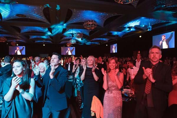 Red Ball Melbourne audience standing ovation for Fight Cancer Foundation Patron Hugh Jackman.