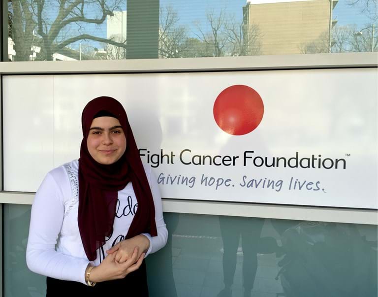 Mahasen volunteering with Fight Cancer Foundation for her work experience placement
