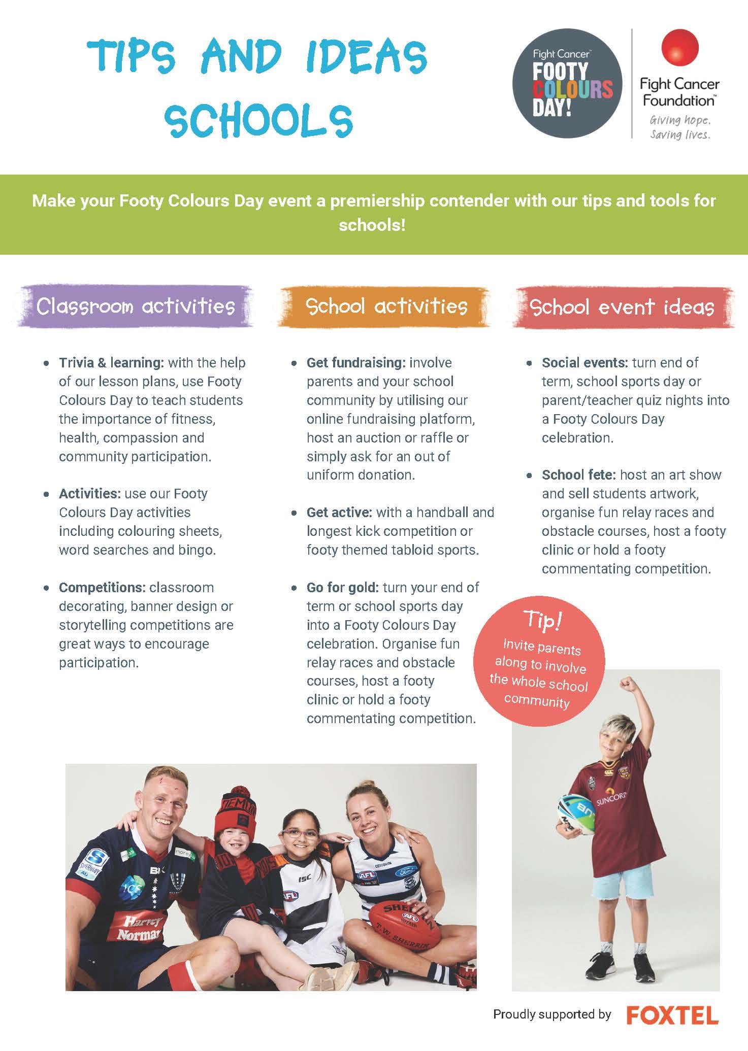 Fundraising Tips & Ideas Schools Footy Colours Day — free download