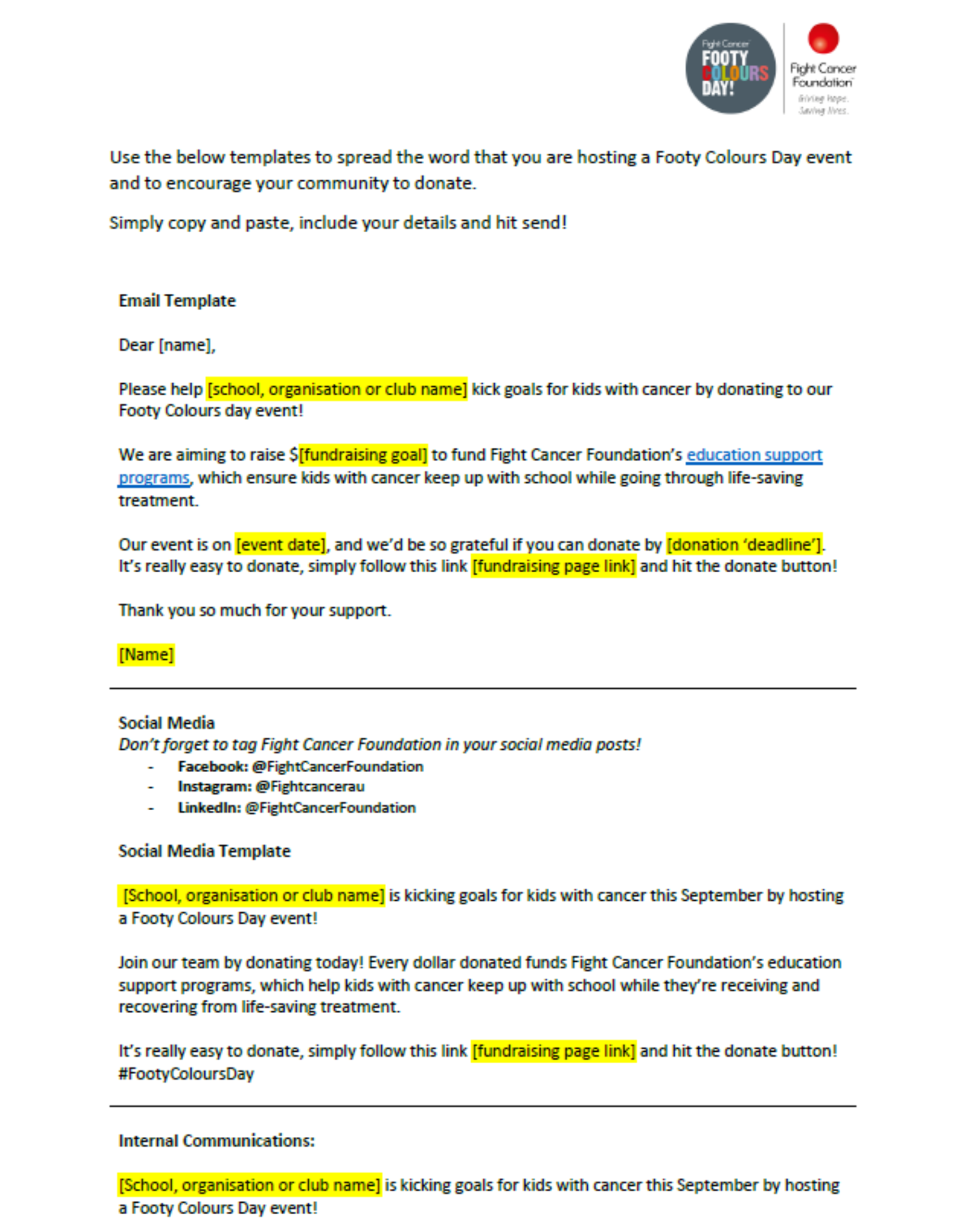 Fundraising Tips & Ideas Schools Footy Colours Day — free download